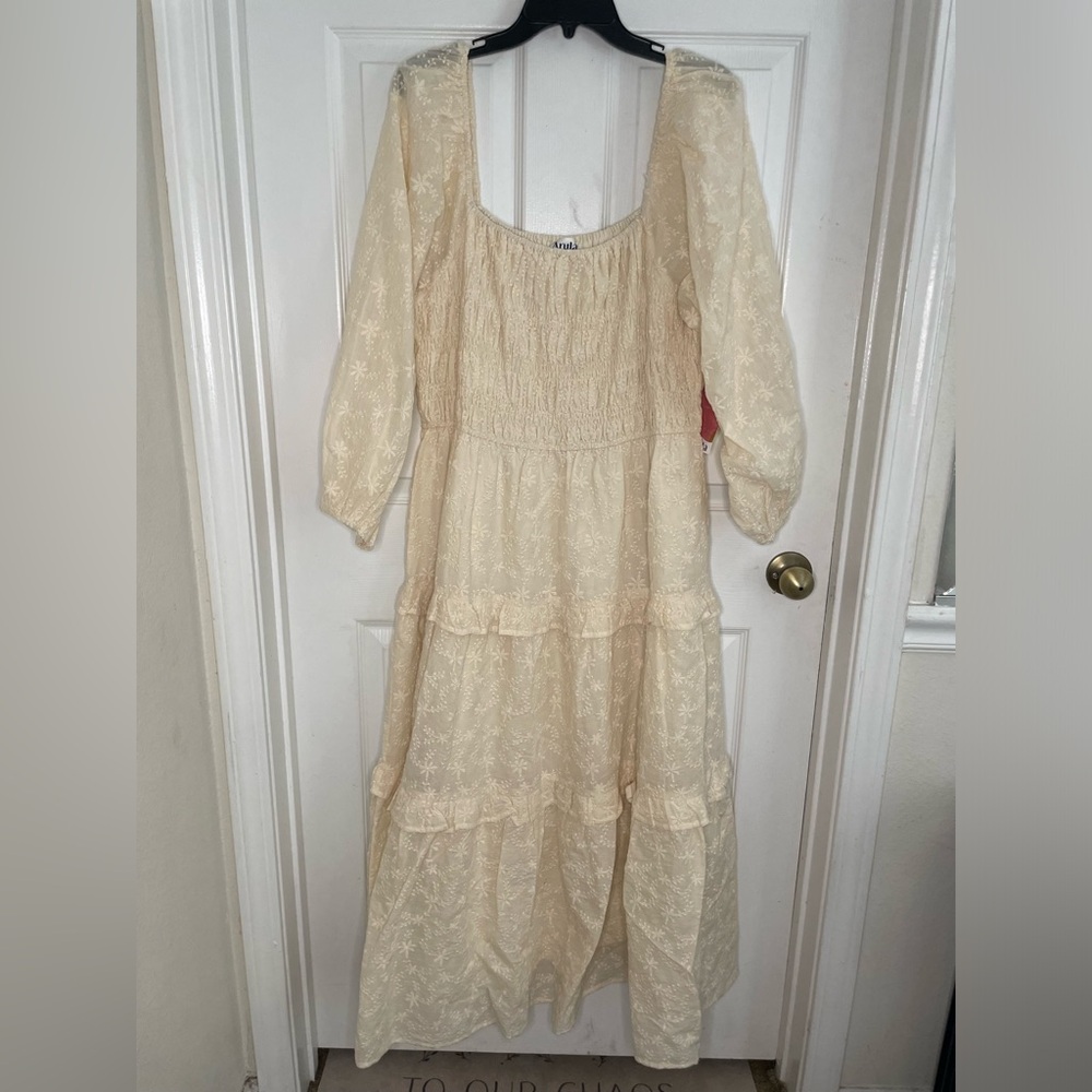 ARULA Cream Long Sleeve Tiered Maxi Dress